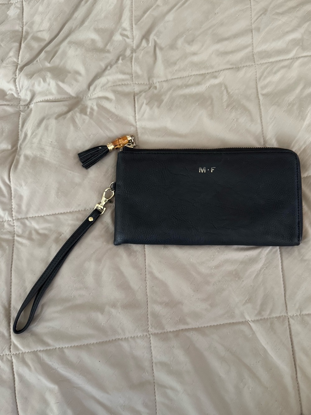 Black Wristlet Wallet with Tassel Accent